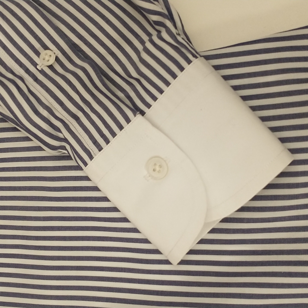 White Collar Blue Pinstripe Button Down Shirt Ralph Lauren Blue Polo Quality - Picture 9 of 9